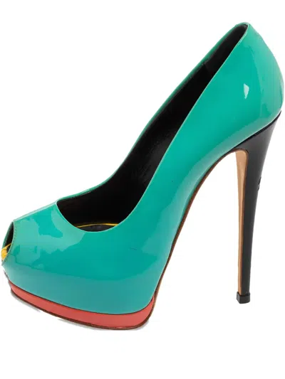 Pre-owned Giuseppe Zanotti Vintage 2023  Patent Leather Peep-toe Pumps In Green