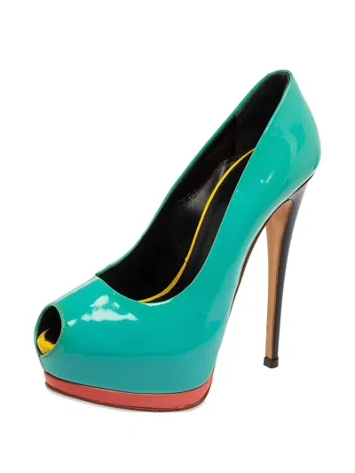 Pre-owned Giuseppe Zanotti Vintage 2023  Patent Leather Peep-toe Pumps In Green