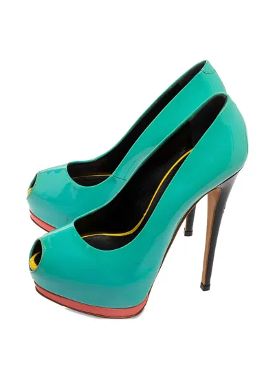 Pre-owned Giuseppe Zanotti Vintage 2023  Patent Leather Peep-toe Pumps In Green