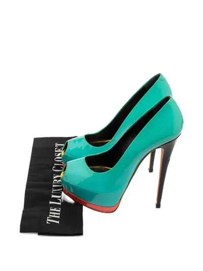 Pre-owned Giuseppe Zanotti Vintage 2023  Patent Leather Peep-toe Pumps In Green