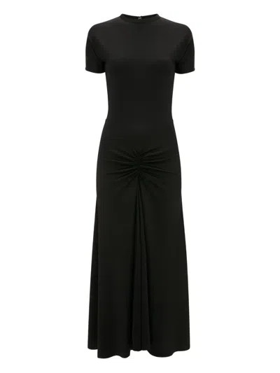 Victoria Beckham Womens Gathered Short-sleeve Stretch-woven Midi Dress Black In Black
