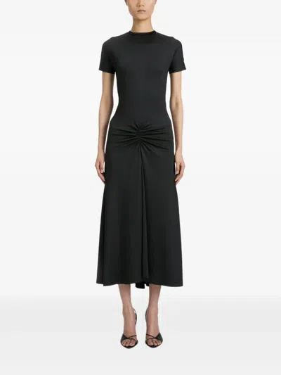 Victoria Beckham Womens Gathered Short-sleeve Stretch-woven Midi Dress Black In Black