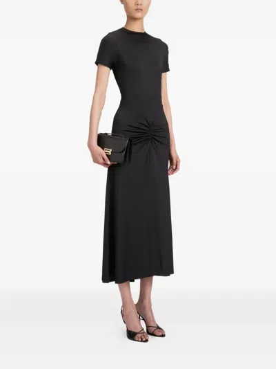 Victoria Beckham Womens Gathered Short-sleeve Stretch-woven Midi Dress Black In Black