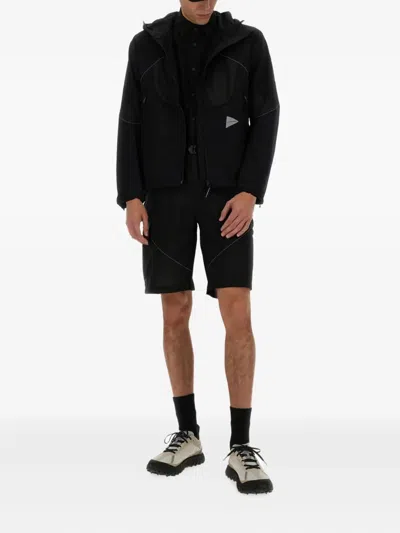 And Wander Logo Printed Hooded Jacket In Black