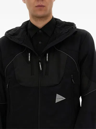 And Wander Logo Printed Hooded Jacket In Black