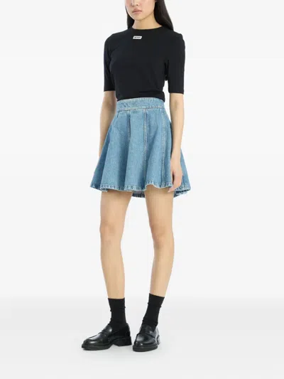 Rotate Birger Christensen Pleated Denim Mini Skirt