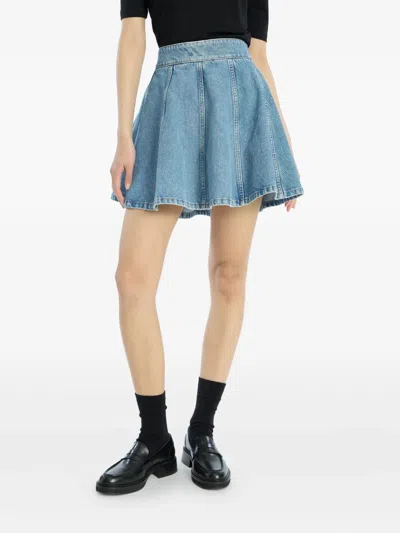 Rotate Birger Christensen Pleated Denim Mini Skirt
