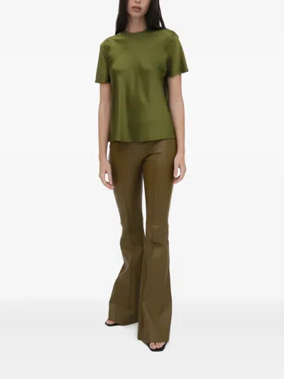 Rosetta Getty Mixed-media Bias Silk T-shirt In Green