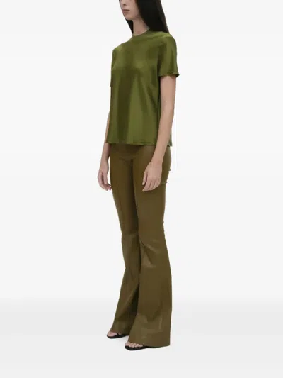 Rosetta Getty Mixed-media Bias Silk T-shirt In Green