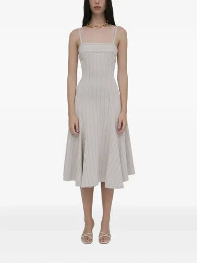 Rosetta Getty Godet-detailed Pinstriped Jacquard Dress In White