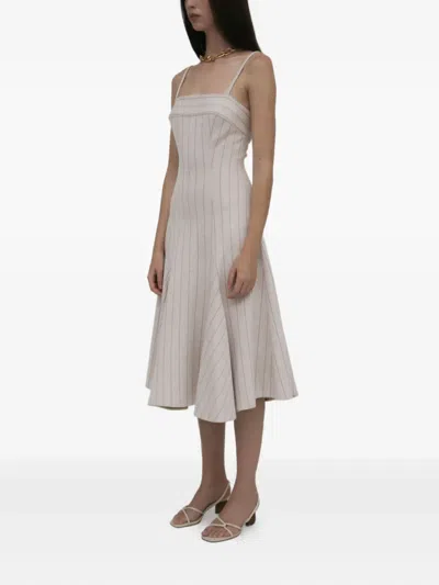 Rosetta Getty Godet-detailed Pinstriped Jacquard Dress In White