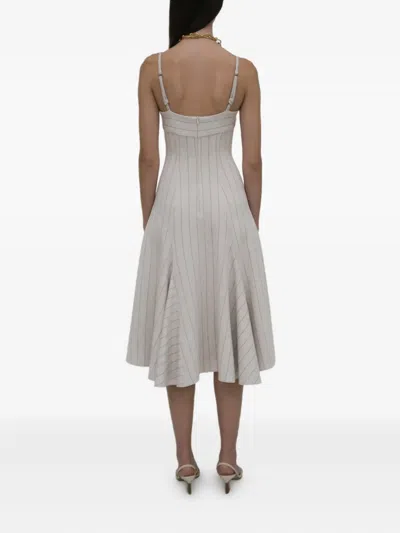 Rosetta Getty Godet-detailed Pinstriped Jacquard Dress In White