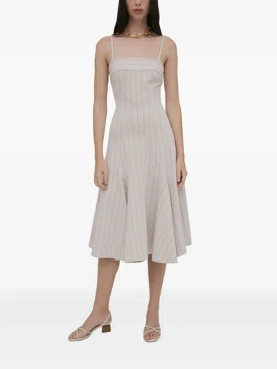 Rosetta Getty Godet-detailed Pinstriped Jacquard Dress In White