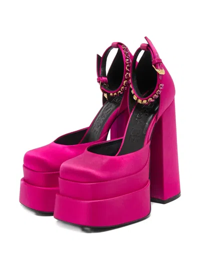 Pre-owned Versace 155mm Aevitas Platform Ankle Strap Pumps In Pink