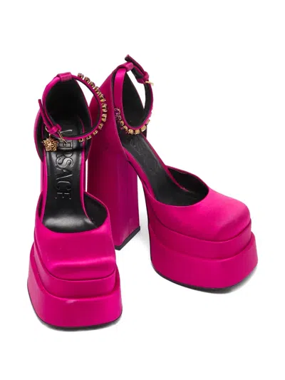 Pre-owned Versace 155mm Aevitas Platform Ankle Strap Pumps In Pink