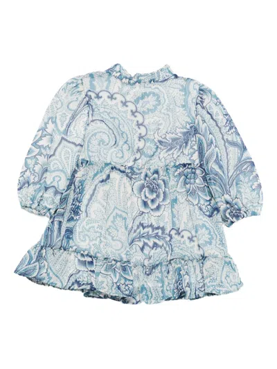 Etro Paisley Ruffled Dress In Blue