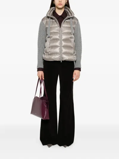 Herno Quilted Knitted-sleeve Jacket In Green