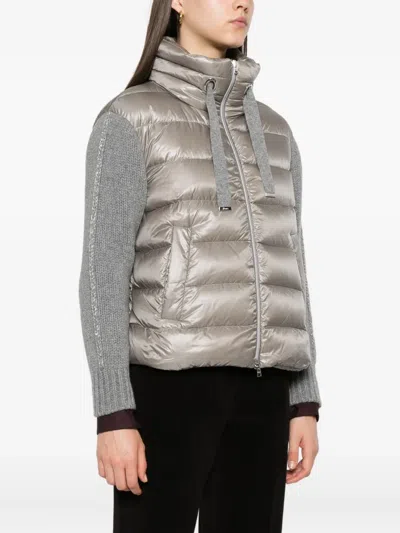 Herno Quilted Knitted-sleeve Jacket In Green