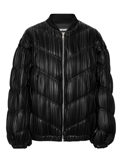 Rotate Birger Christensen Faux Leather Pleated Bomber Jacket In Black