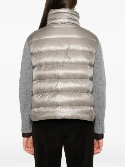 Herno Quilted Knitted-sleeve Jacket In Green