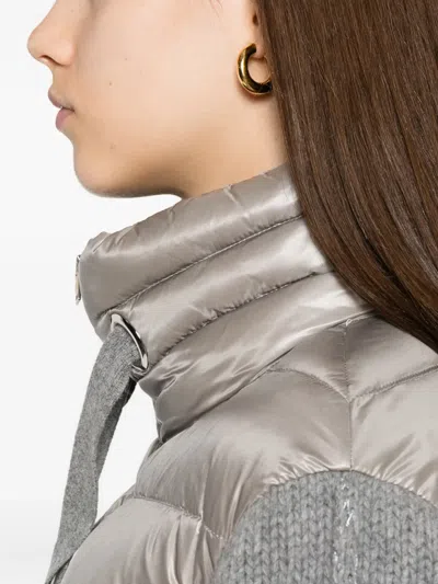 Herno Quilted Knitted-sleeve Jacket In Green