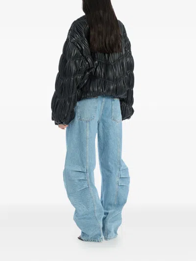 Rotate Birger Christensen Faux Leather Pleated Bomber Jacket In Black