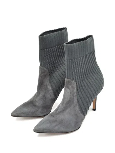 Pre-owned Gianvito Rossi 110mm Sock-style Ankle Boots In Gray