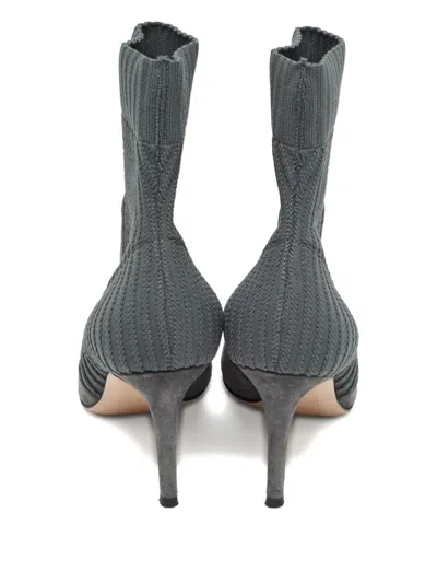 Pre-owned Gianvito Rossi 110mm Sock-style Ankle Boots In Gray