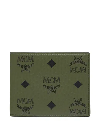 Mcm Aren Visetos Monogram Bifold Wallet In Green