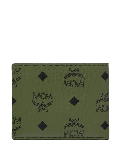 Mcm Aren Visetos Monogram Bifold Wallet In Green