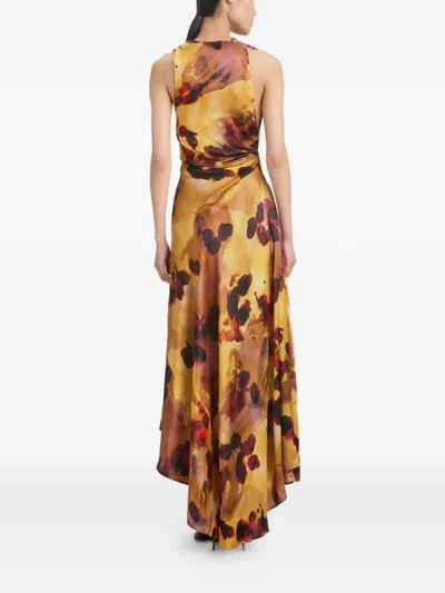 Victoria Beckham Womens Amber Draped Sleeveless Silk Midi Dress In Yellow