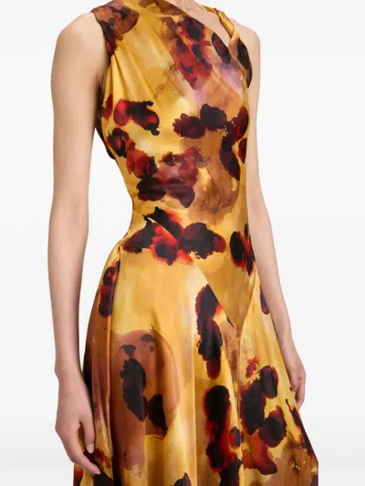Victoria Beckham Womens Amber Draped Sleeveless Silk Midi Dress In Yellow