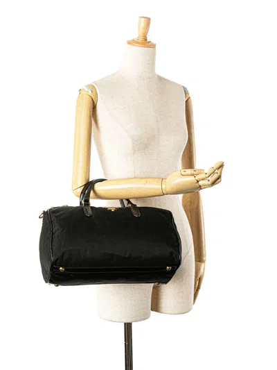 Pre-owned Prada 2000-2025 Vernice Trimmed Tessuto Boston Bag In Black