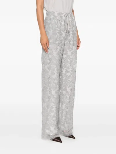 Ermanno Scervino Floral-lace Trousers In Gray