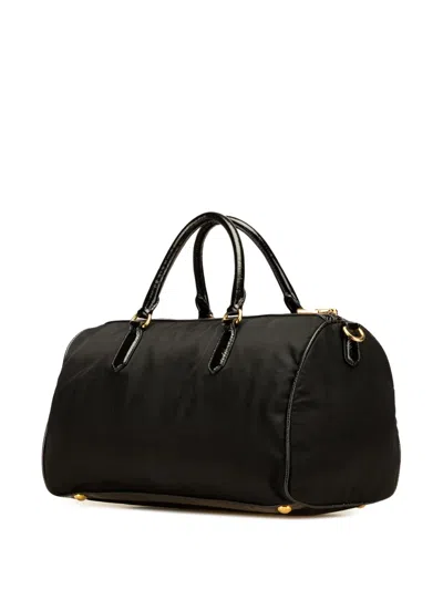 Pre-owned Prada 2000-2025 Vernice Trimmed Tessuto Boston Bag In Black