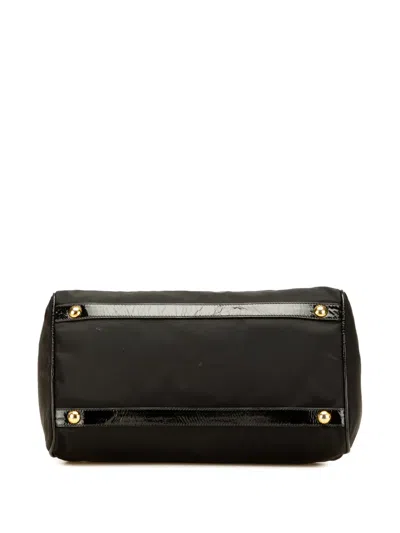 Pre-owned Prada 2000-2025 Vernice Trimmed Tessuto Boston Bag In Black