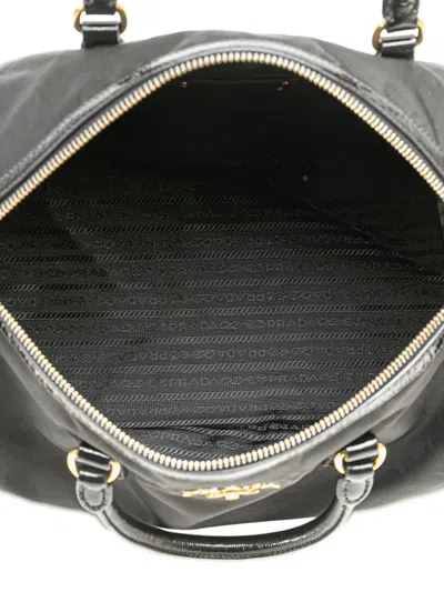 Pre-owned Prada 2000-2025 Vernice Trimmed Tessuto Boston Bag In Black