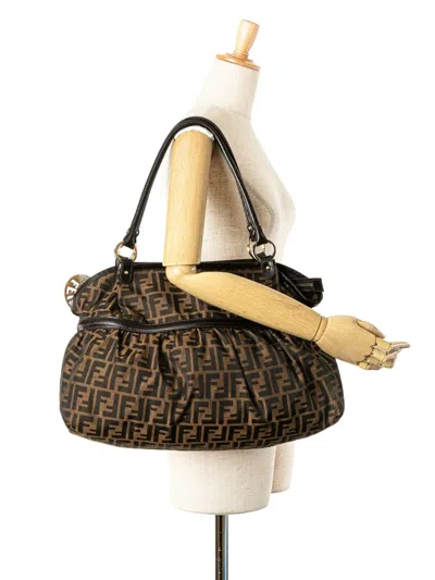 Pre-owned Fendi 2010-2025 Large Zucca Canvas Chef Shoulder Bag In Black