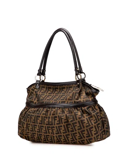 Pre-owned Fendi 2010-2025 Large Zucca Canvas Chef Shoulder Bag In Black