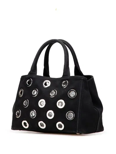 Pre-owned Prada 2013-2025 Small Canvas Canapa Grommet Satchel
