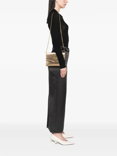 Pre-owned Saint Laurent 2018 Metallic Grain De Poudre Monogram Sulpice Chain Wallet Crossbody Bag