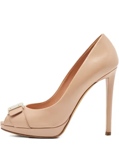 Pre-owned Dior 2023 120mm Leather Peep-toe Pumps In Neutral