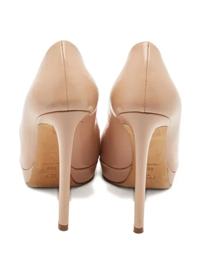 Pre-owned Dior 2023 120mm Leather Peep-toe Pumps In Neutral