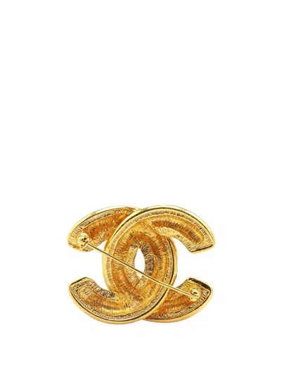 Pre-owned Chanel 1950-1970 Gold Plated Cc Quilted Brooch Costume Brooch