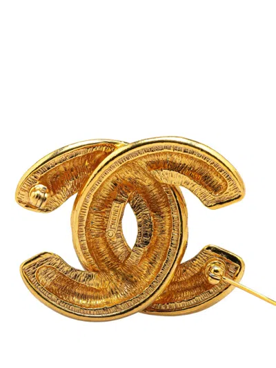 Pre-owned Chanel 1950-1970 Gold Plated Cc Quilted Brooch Costume Brooch