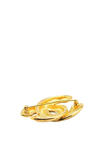 Pre-owned Chanel 1950-1970 Gold Plated Cc Quilted Brooch Costume Brooch