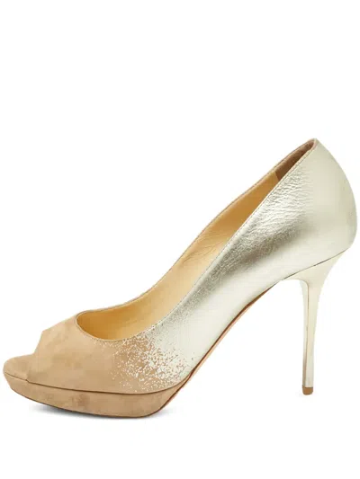 Pre-owned Jimmy Choo 2024 100mm Luna Leather Peep-toe Pumps