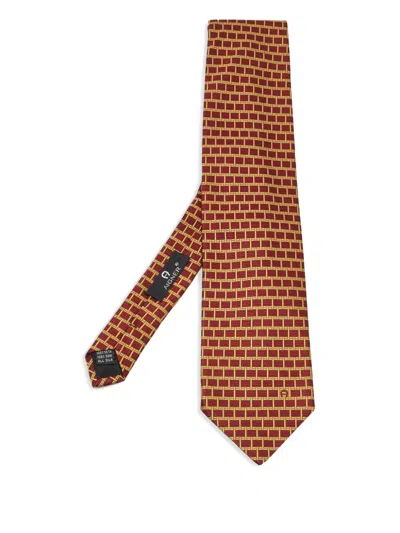 Pre-owned Aigner Vintage  Geometric-print Silk Tie In Multi