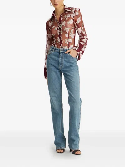 Rotate Birger Christensen Floral-embroidered Mesh Shirt