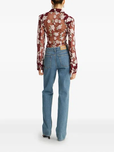 Rotate Birger Christensen Floral-embroidered Mesh Shirt